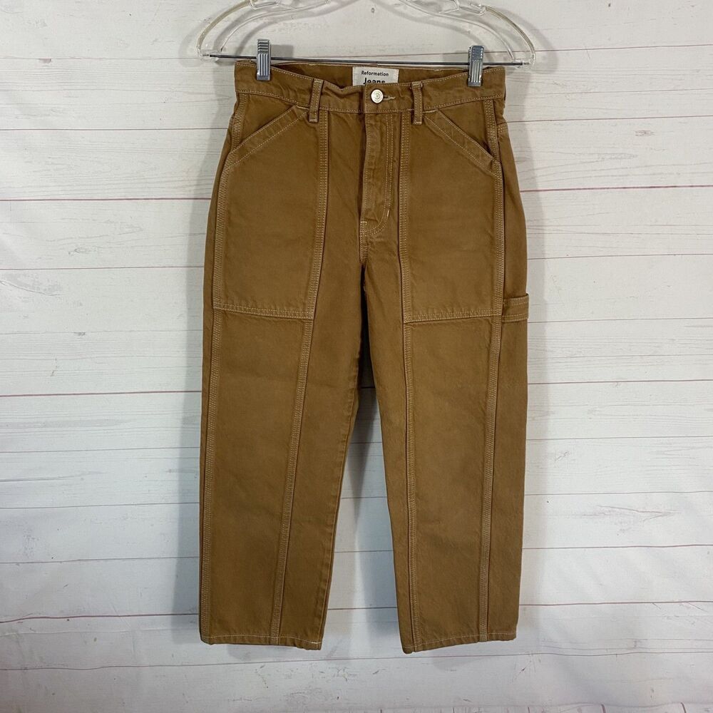 Reformation Kealy Carpenter High Rise Relaxed Cropped Jeans Sz 24 Brown Cotton